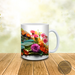 Unique vibrant dragonfly design coffee mug. Colorful dragonfly drinkware with personalized text.
